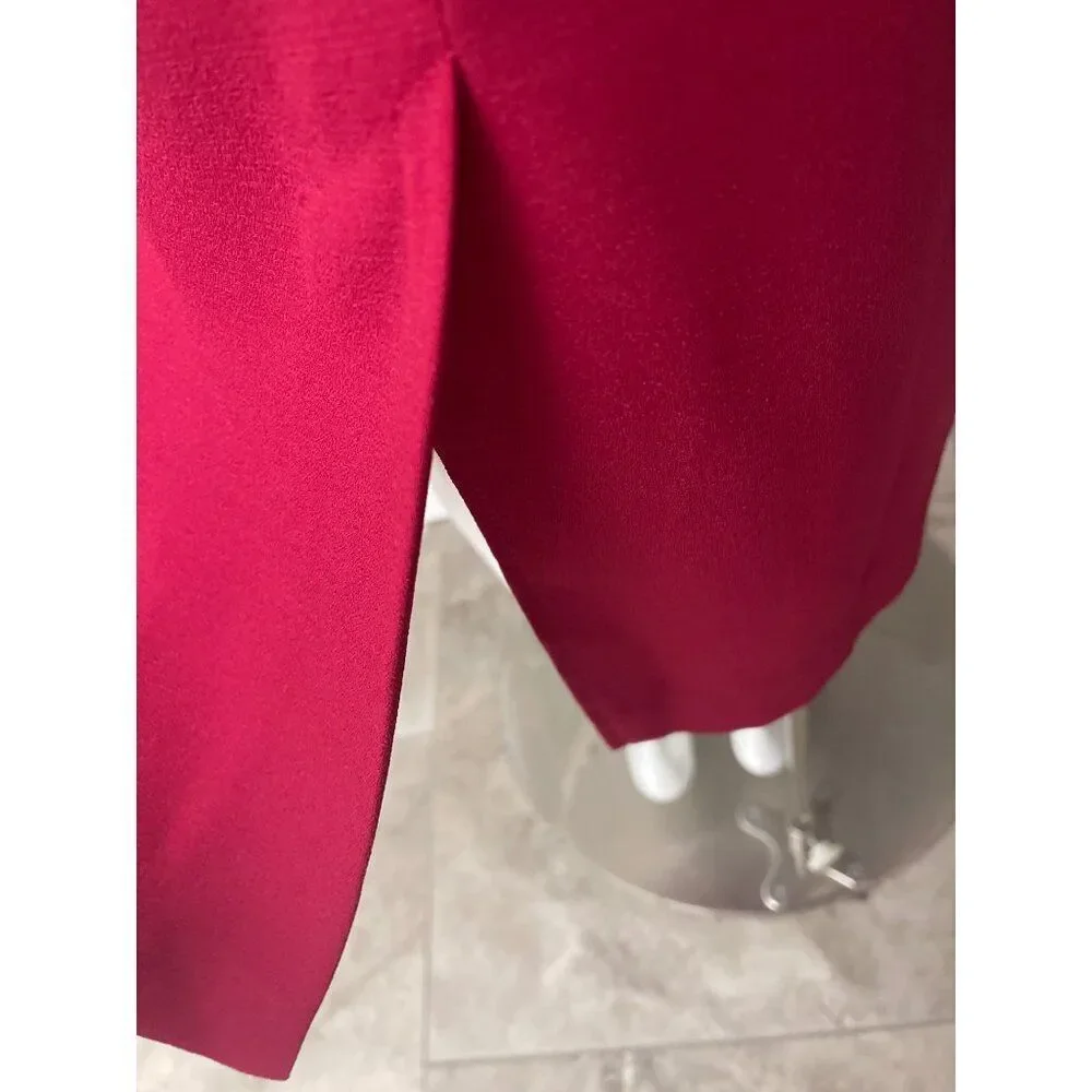 Leslie Fay Women Short Sleeve Red Dress With Asymmetric Trim Jacket 2 Pcs Set Si